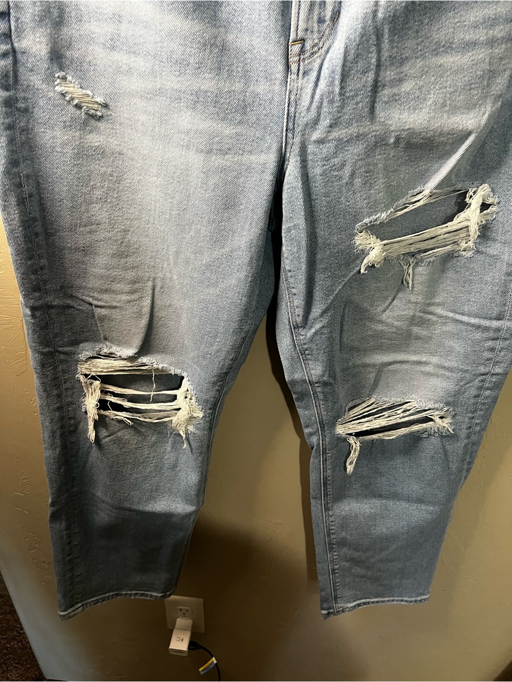 American Eagle Mom Straight High Rise Distressed Light Wash Denim Jeans - Picture 4 of 12